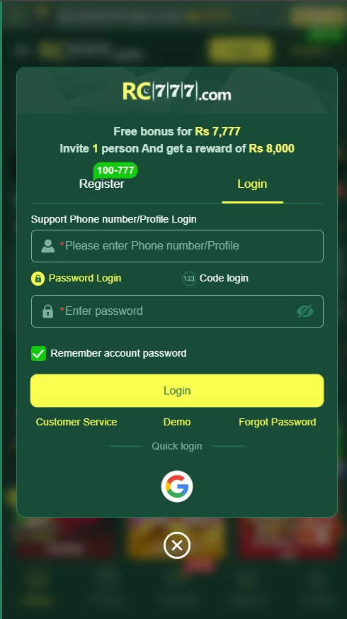 RC777 Game login